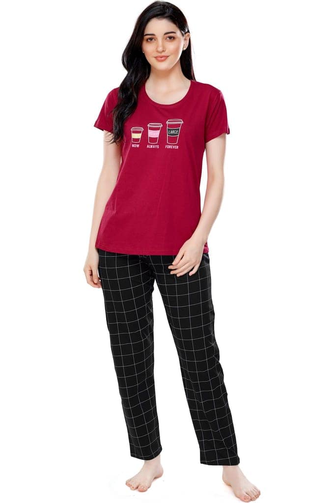 ZEYO Women's Cotton Green Checked Printed Stylish Night suit set view 5