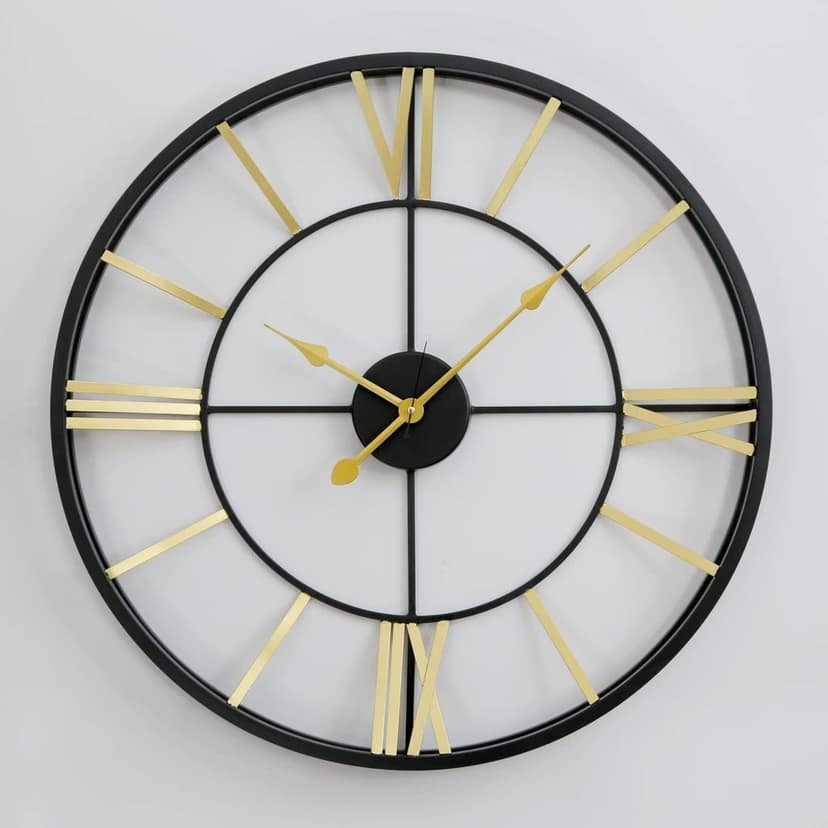 LIGHT ANGLE Metal Designer New Roman Number Heavy Metal Morden Wall Clock (Double -Ring) Black view 2
