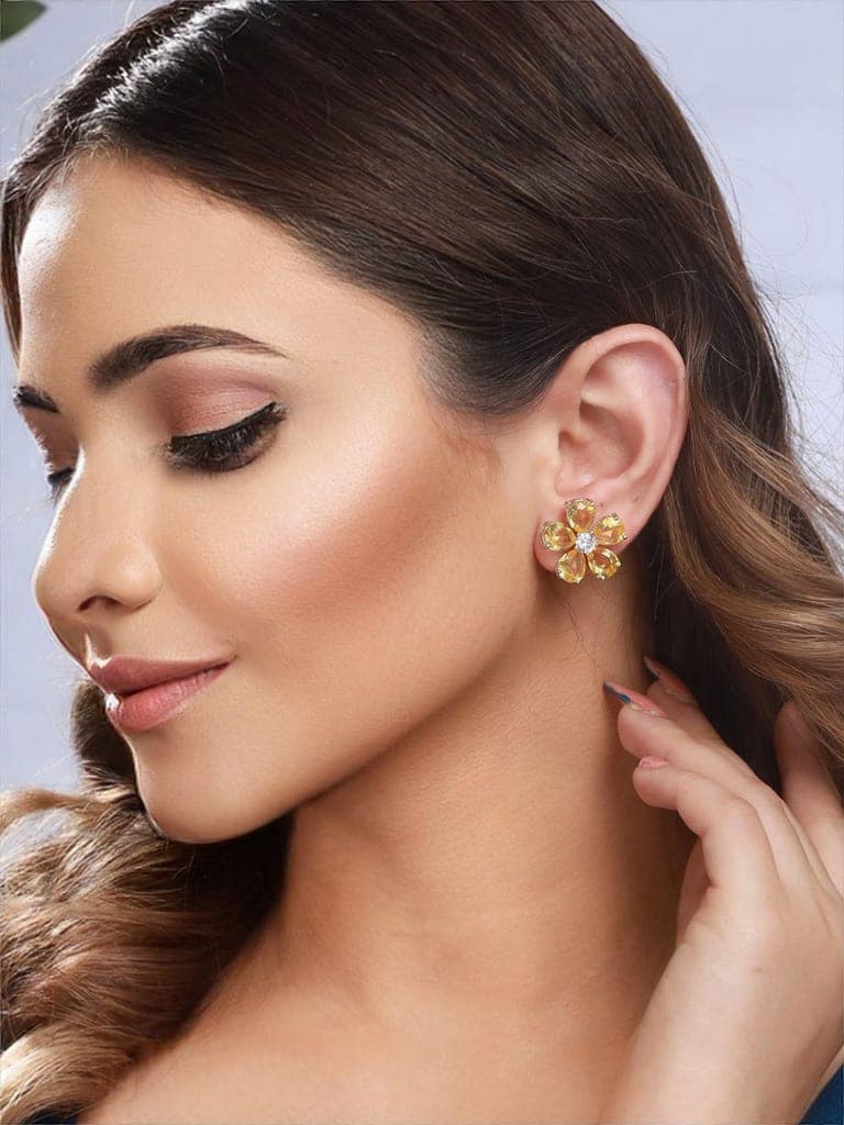 Yellow Zircon Floral Minimal Studds Earrings