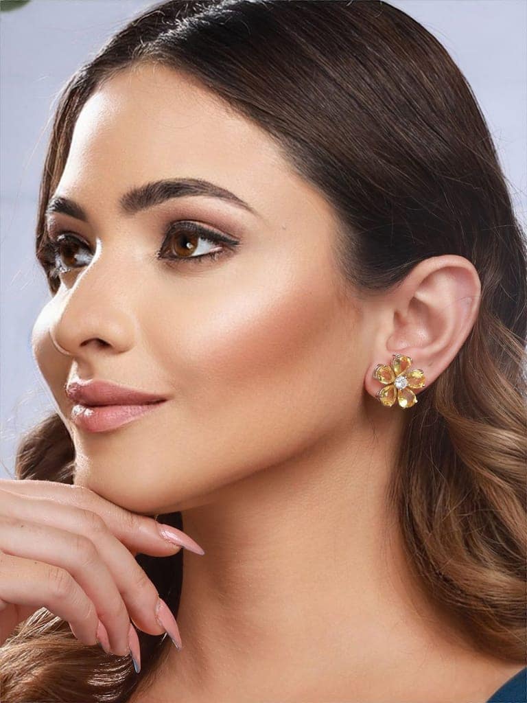 Yellow Zircon Floral Minimal Studds Earrings view 2