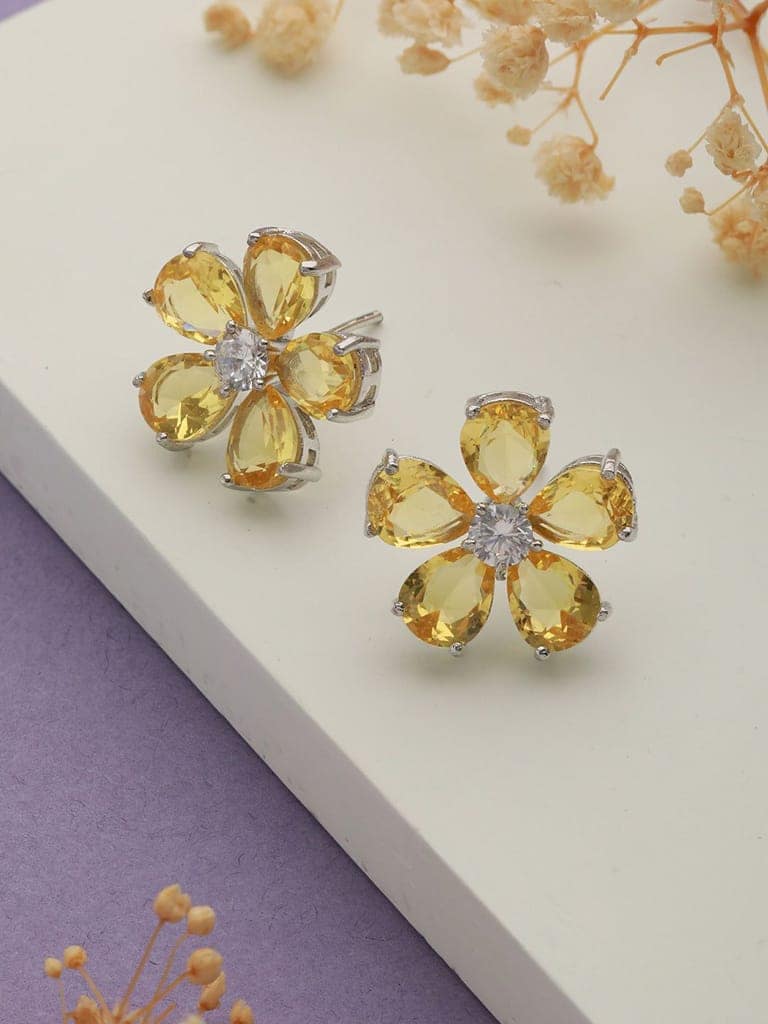 Yellow Zircon Floral Minimal Studds Earrings view 3
