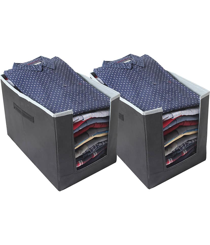 PrettyKrafts Shirt Stacker Closet Organizer - Shirts and Clothing Organizer - Exile (Set of 2) - GreyBlack