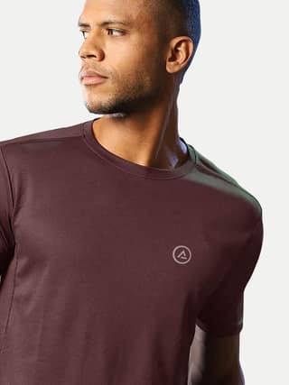 Men Maroon Polyester Active Crew Neck T-Shirt