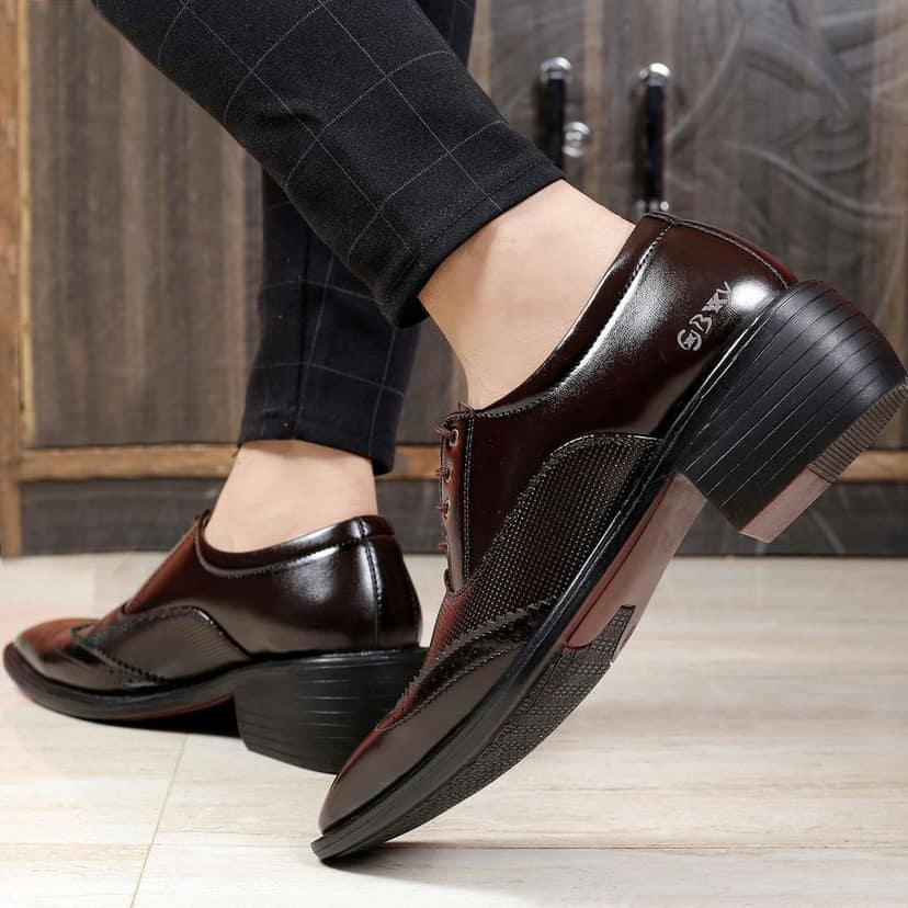 Men's Stylish Full Brogue Height Increasing Lace-up Shoes view 3