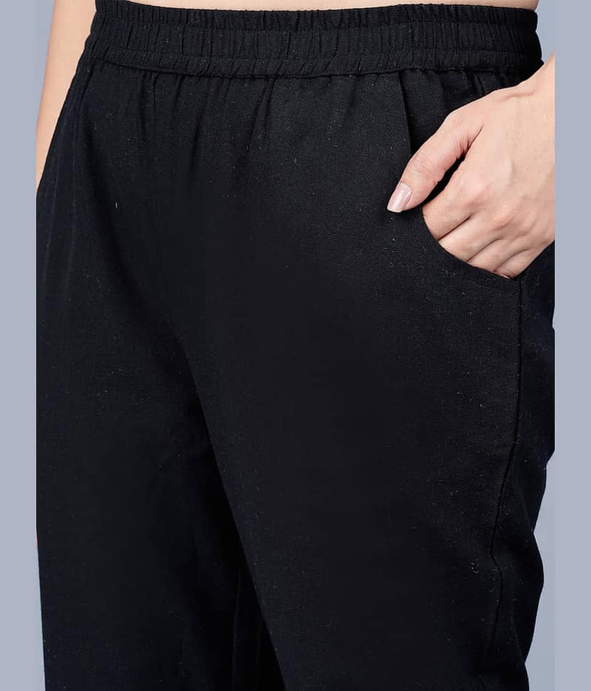 QuaClo - Black Cotton Regular Women's Casual Pants ( Pack of 1 ) view 2