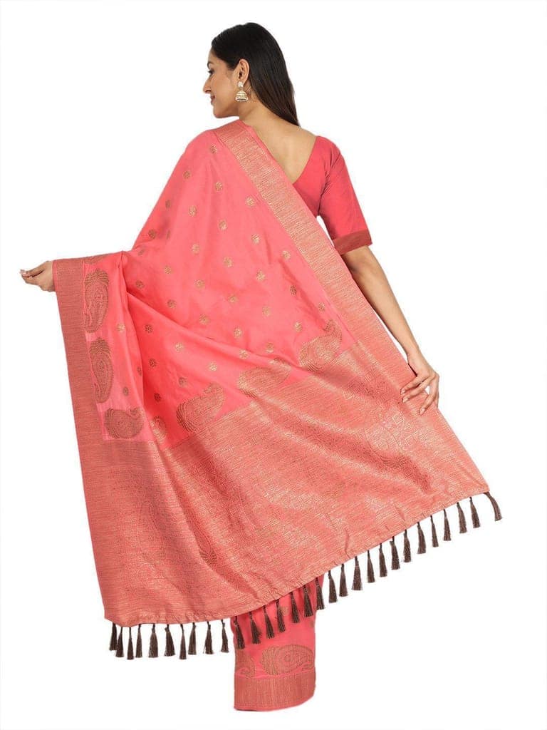 Women's Pink Woven Design Soft Silk Saree view 2
