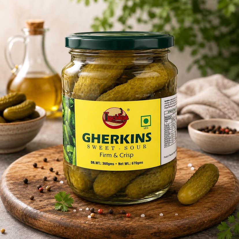 Luciana Gherkins Sweet-Sour 670g | Premium Pickled Cucumbers | Firm & Crisp Gherkins | Ready-to-Eat Pickles for Salads, Burgers, Sandwiches & Snacks view 3