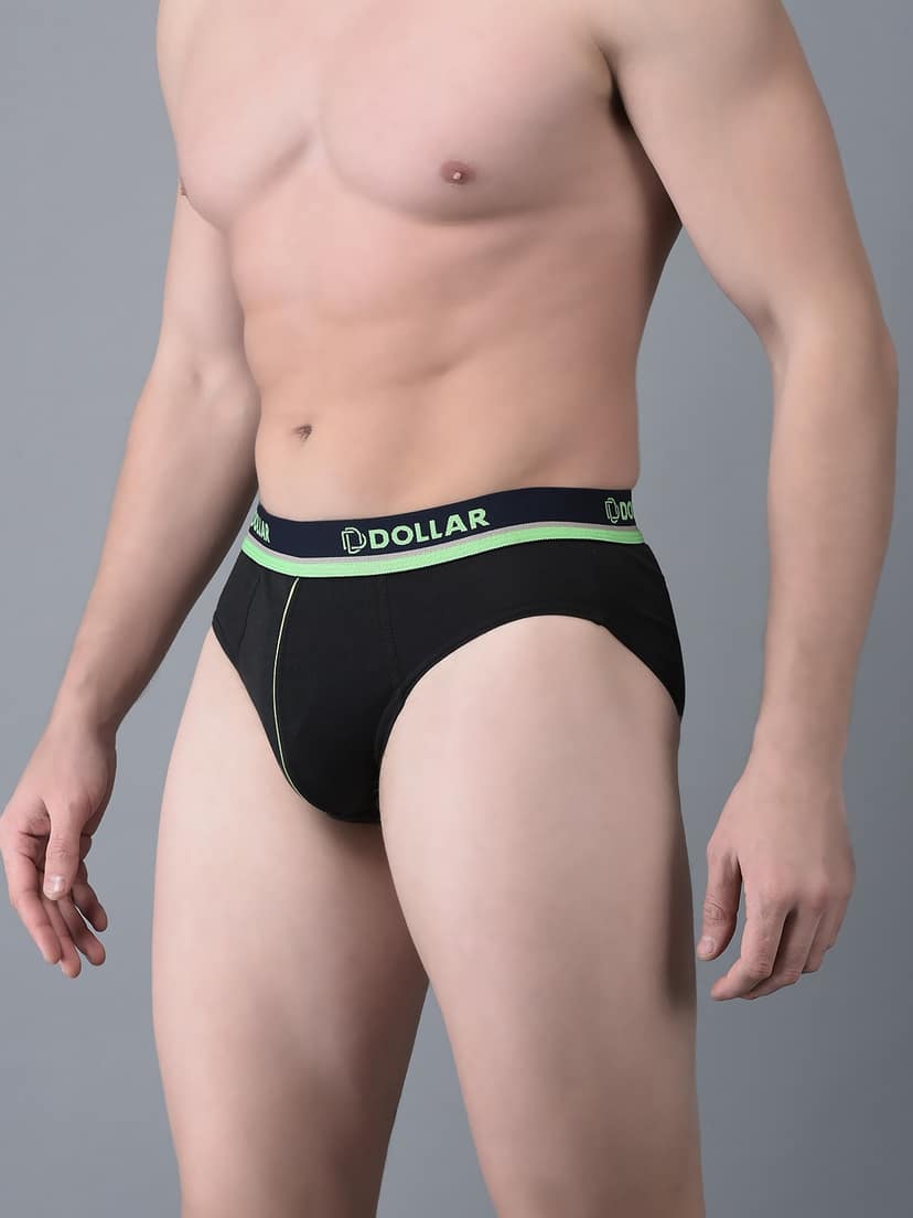 Men's Assorted Pack of 3 Combed Cotton Solid Brief With Illuminating Waistband Logo view 2