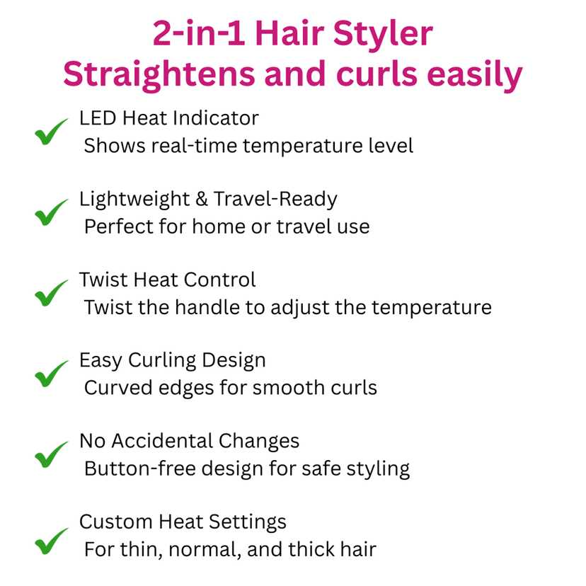 Ktein 2-in-1 Hair Styler – Curl, Wave & Straighten with Twisted Ceramic Plates | Innovative Twist-to-Set Temperature Control | Digital Heat Display up to 230°C | Tourmaline Anti-Frizz Technology view 2
