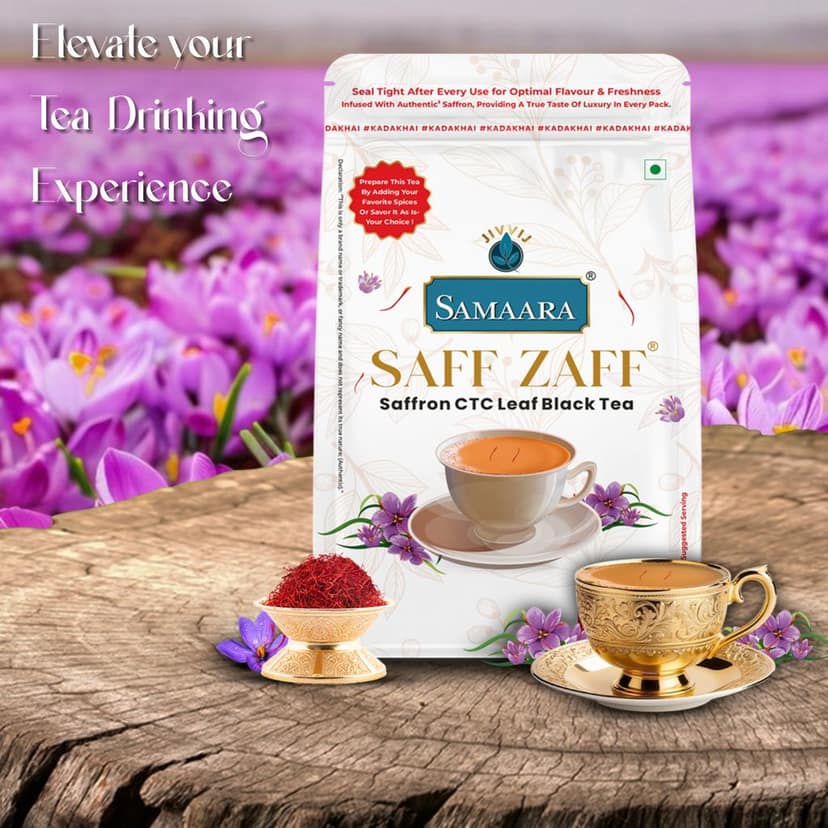 Jivvij Samaara Saffron Black Tea | Flavoured CTC Assam Black Leaf Tea | Kesar Chai Patti Powder | Saff Zaff Pouch view 6