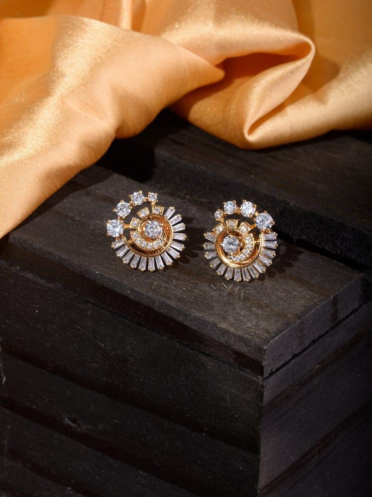 Gold Plated White AD Studded Circular Studs Earrings view 2
