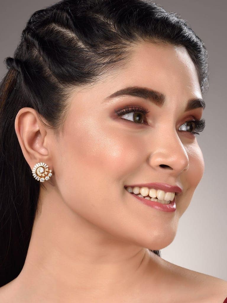 Gold Plated White AD Studded Circular Studs Earrings view 3