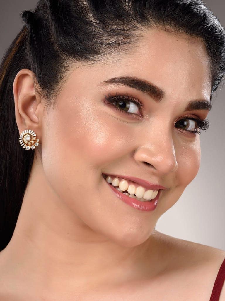 Gold Plated White AD Studded Circular Studs Earrings view 4