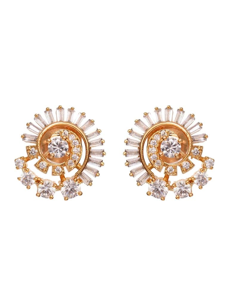 Gold Plated White AD Studded Circular Studs Earrings view 5