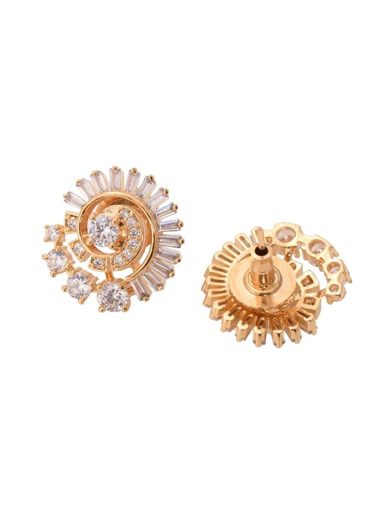 Gold Plated White AD Studded Circular Studs Earrings view 6