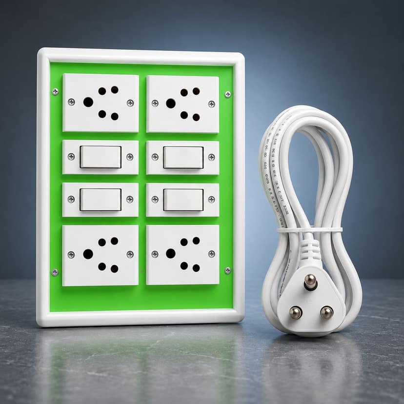 Electrical Switch Board with 4 Sockets and 4 Switches Heavy Duty Wall-Mount for Home, Office, and Commercial Use Fire Resistant,Plugs | (10 FT) view 2
