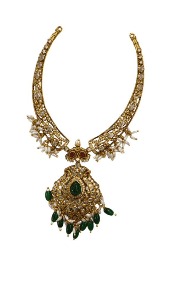 Buy Kundan Meenakari Gold Plated Choker Necklace Set With Earrings Online view 2