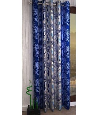 N2C Home Floral Semi-Transparent Eyelet Curtain 9 ft ( Pack of 1 ) - Blue