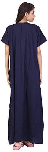 VALENCIA SLEEPWEAR lissybissy Cotton Resham Embroidery Nighty Night Gown Maxi for Women A line (Navy Blue) view 3