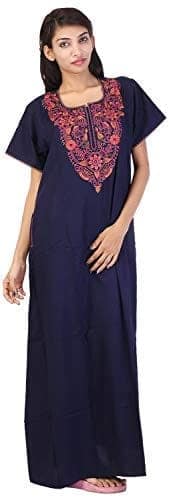 VALENCIA SLEEPWEAR lissybissy Cotton Resham Embroidery Nighty Night Gown Maxi for Women A line (Navy Blue) view 4