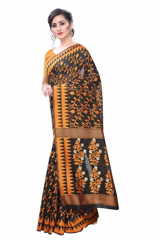 Silk Zone Women's Jamdani Cotton Blend Woven Saree with Blouse Piece view 2
