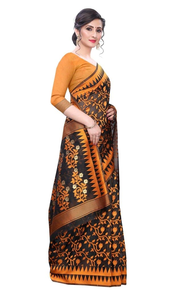 Silk Zone Women's Jamdani Cotton Blend Woven Saree with Blouse Piece view 4