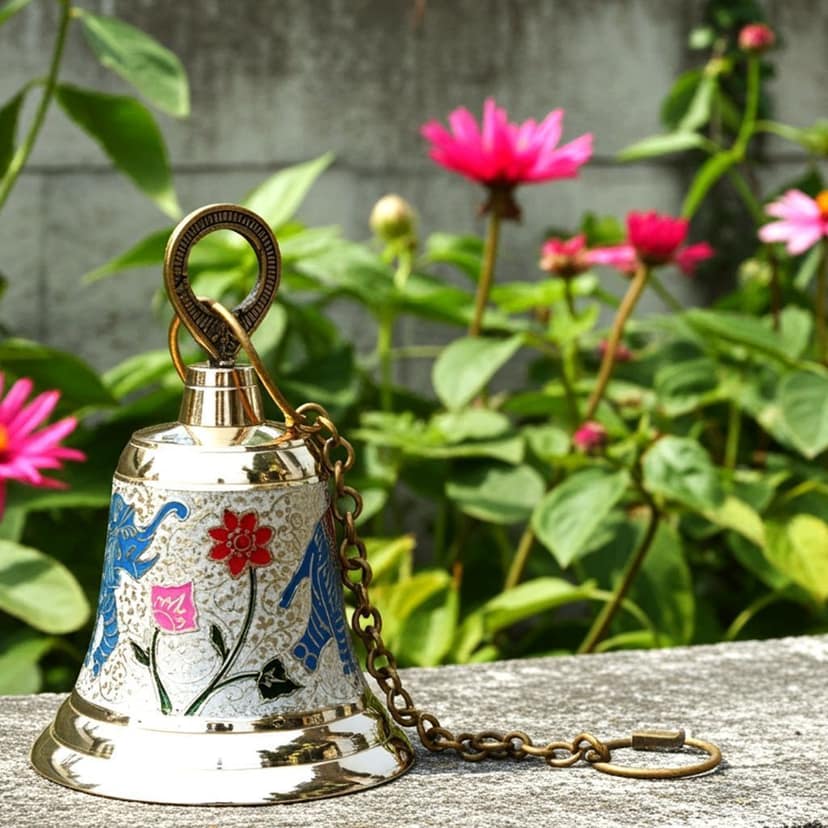 Brass Hanging Temple Pooja Bell, Bell White Color, Height : 7 Inch (FMAS513 C)