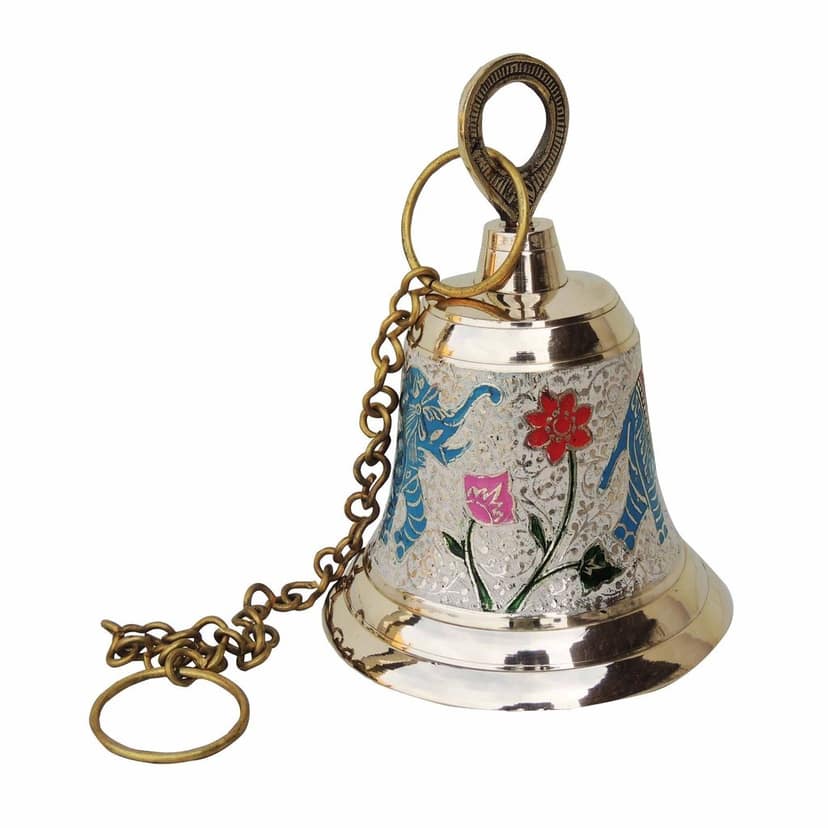 Brass Hanging Temple Pooja Bell, Bell White Color, Height : 7 Inch (FMAS513 C) view 2