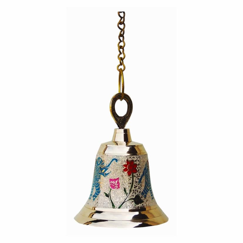 Brass Hanging Temple Pooja Bell, Bell White Color, Height : 7 Inch (FMAS513 C) view 3