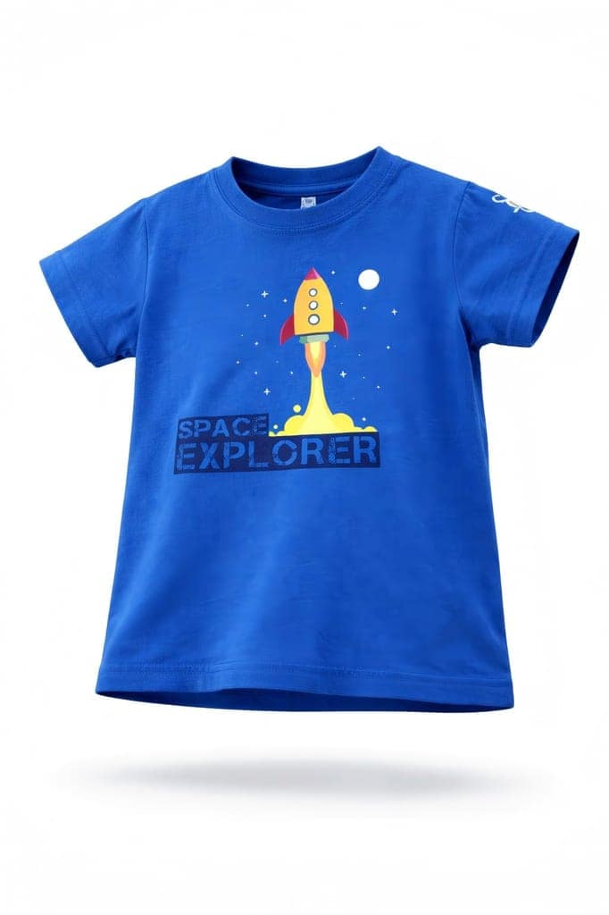 KUCHU Unisex Kids T-Shirt (6-7 Yearsears) | Super Combed Cotton-Modal Blend | Ultra-Soft, Lightweight Digital Print – Space Explorer Design | Trendy & Comfortable Casual Wear for Boys & Girls Blue view 2
