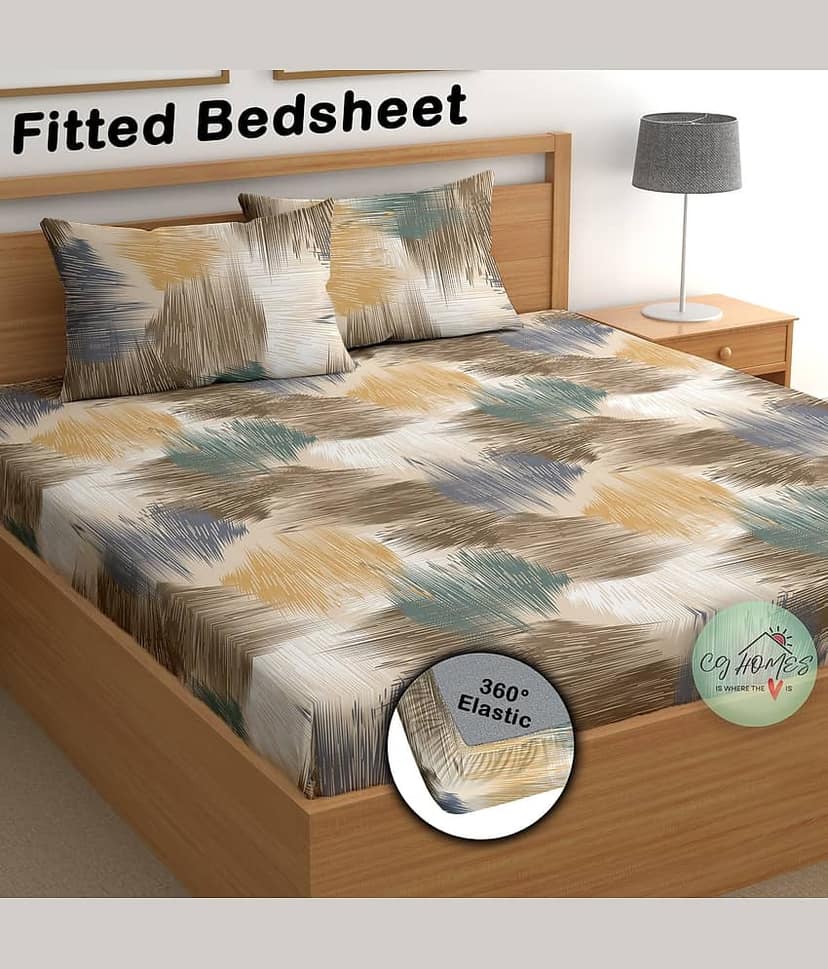 CG HOMES Cotton Abstract Fitted 1 Bedsheet with 2 Pillow Covers ( Double Bed ) - Multi