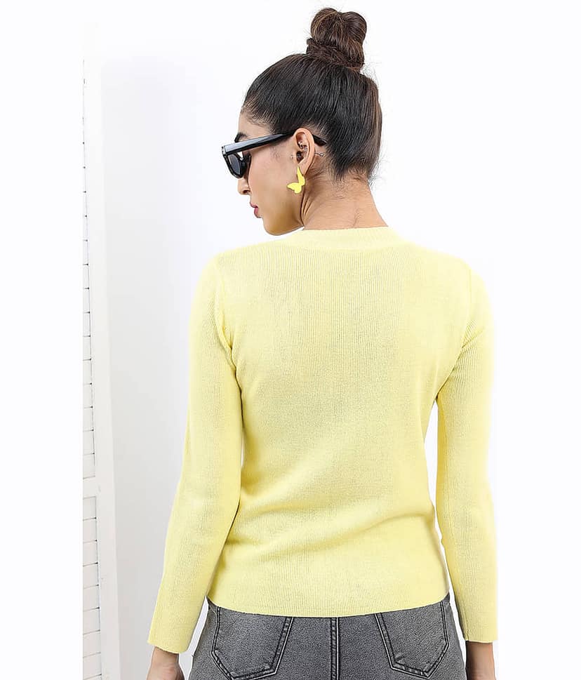 Ketch Women Acrylic Round Neck Pullover ( Yellow ) view 4