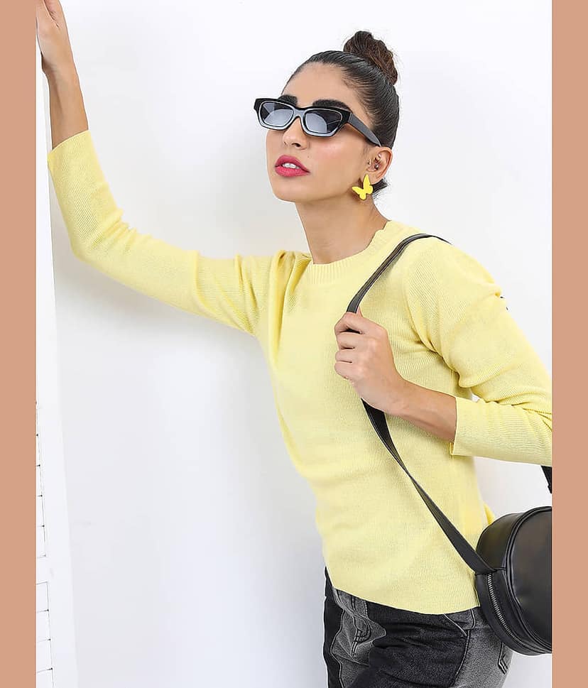 Ketch Women Acrylic Round Neck Pullover ( Yellow ) view 6