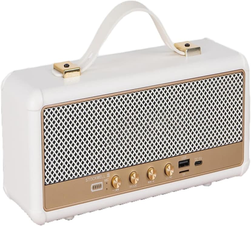 StockWell III M30 Bluetooth Speaker, Portable Retro Design, 16W, Black/White, Built-in 1500mAh Battery (White)