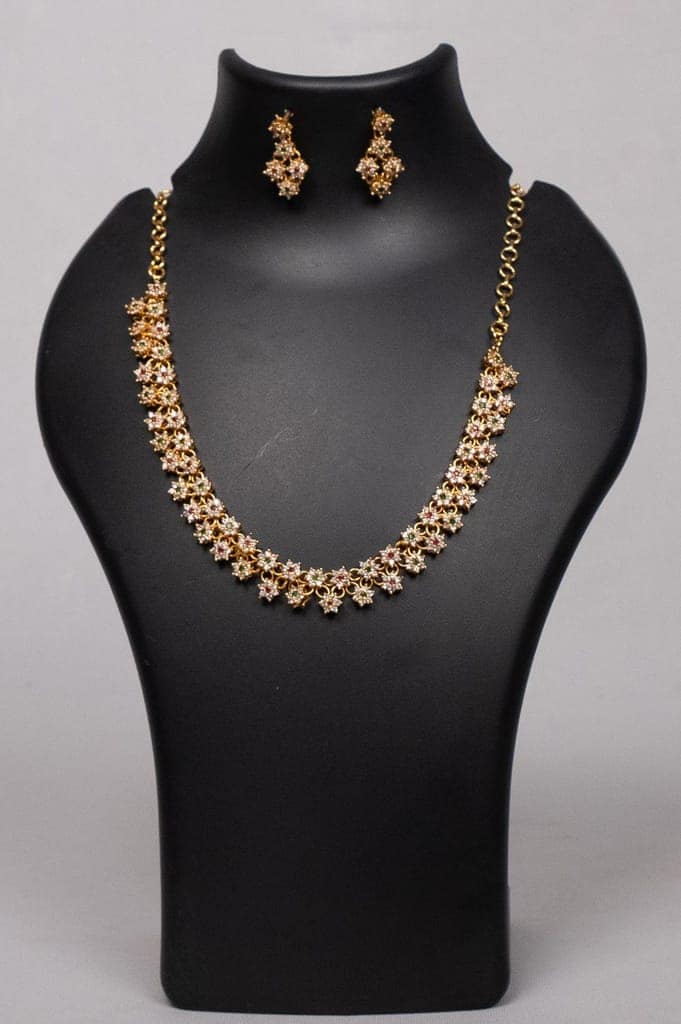 Gold-plated Traditional Indian Necklace Set with Earrings for Women