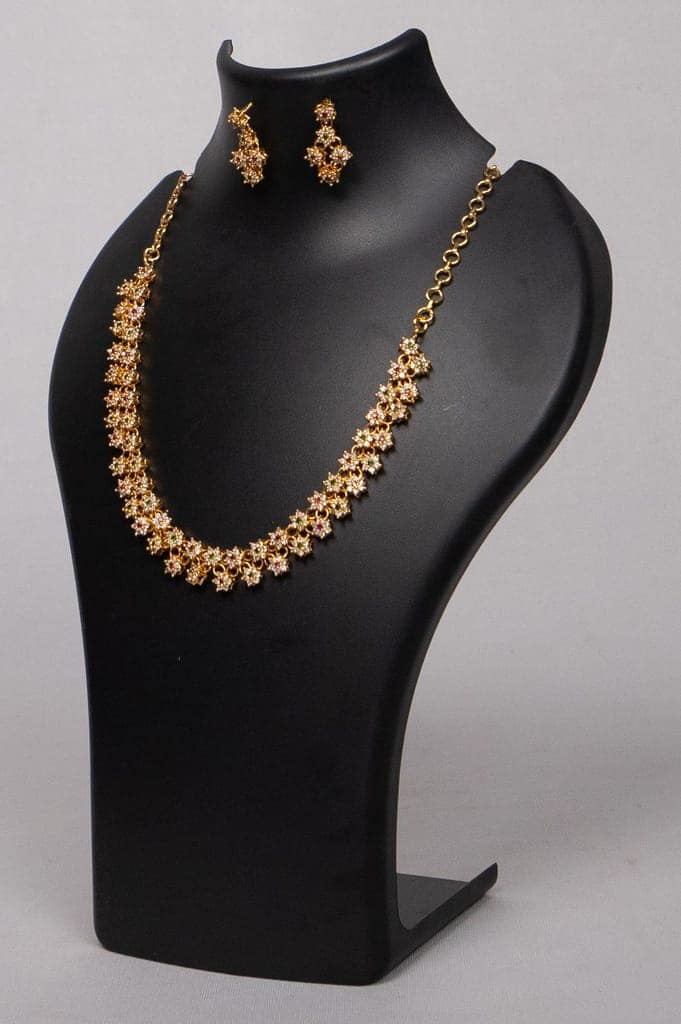 Gold-plated Traditional Indian Necklace Set with Earrings for Women view 2