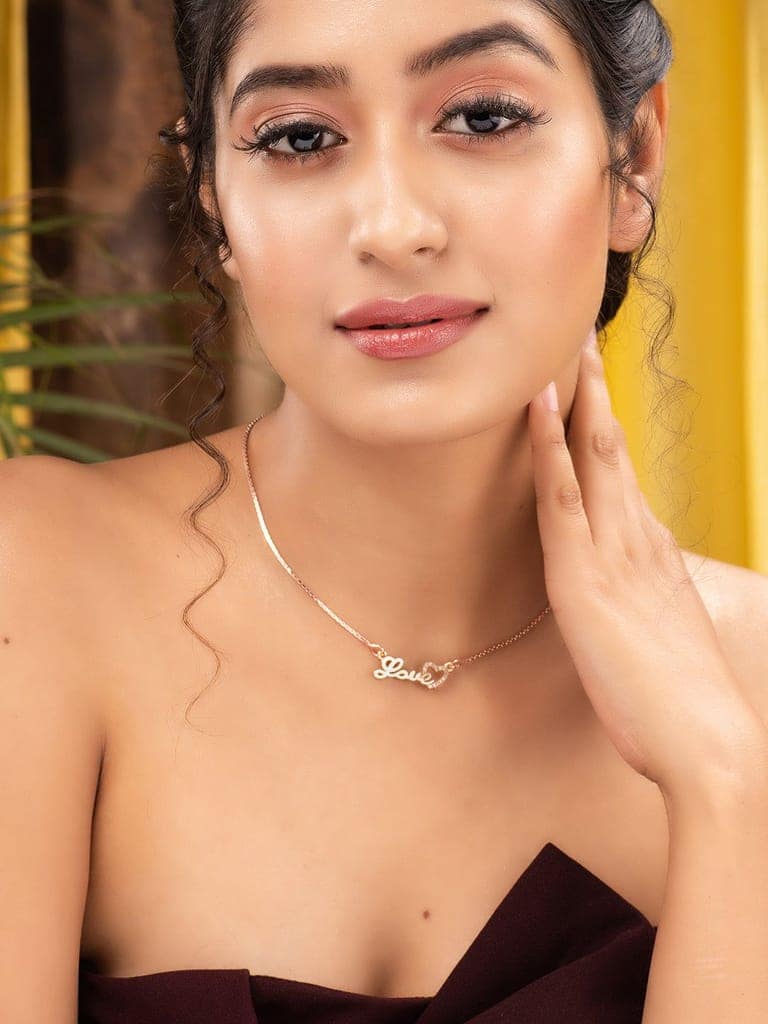 Matt Rose Gold Toned Love Minimal Chain Necklace view 3