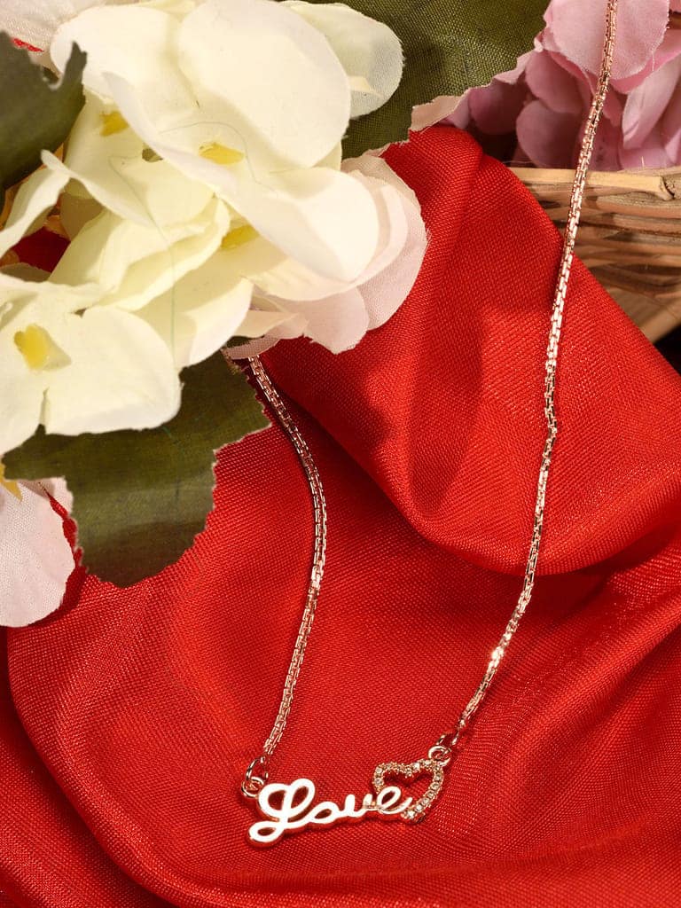 Matt Rose Gold Toned Love Minimal Chain Necklace view 4