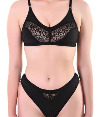 TCG Black Cotton Lycra Bra & Panty Set