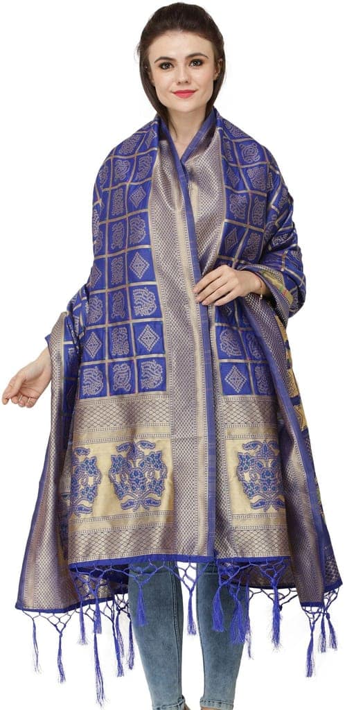 Dazzling-Blue Bandhani Gharchola Dupatta with Zari Weave and Brocaded Border view 2
