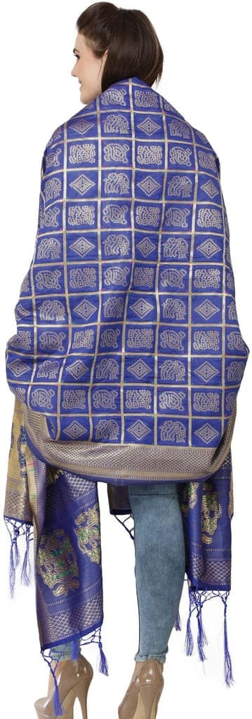 Dazzling-Blue Bandhani Gharchola Dupatta with Zari Weave and Brocaded Border view 3
