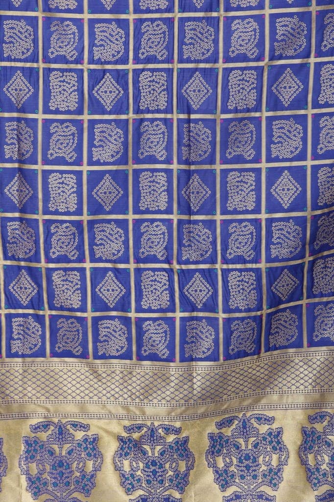 Dazzling-Blue Bandhani Gharchola Dupatta with Zari Weave and Brocaded Border view 4