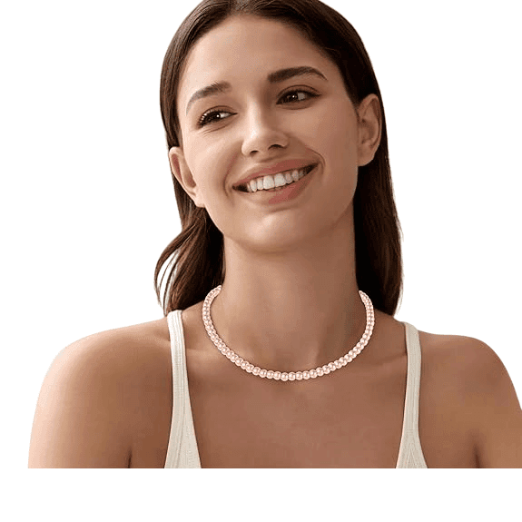 A V FASHION - Pearl Necklace For Girl and Women Pink Pearl Necklaces for Women, 8MM 16 Inch Beaded Choker Necklace 1 Layer Beaded Mala Fashion Jewellery view 3