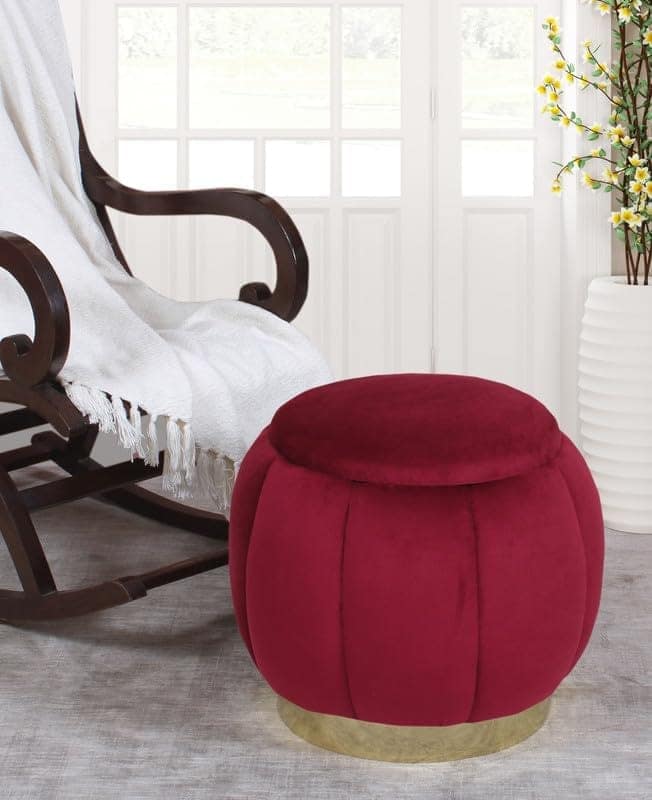 Shadowkart Pouffes Sitting Stool for Living Room, Make up Table Mudda Puffy Wooden Ottoman Stools, Pouffe Footstool, Poof for Room Decoration & Dressing Table, 16x16x18 Inch