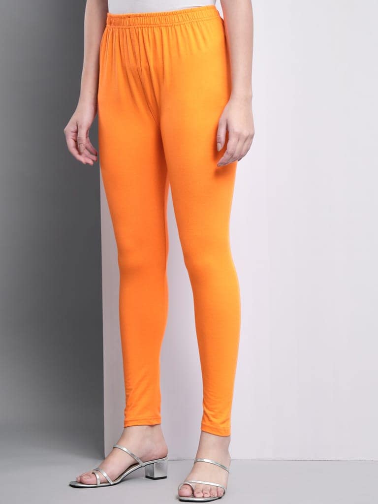 SOFT COLORS Women's Skinny Fit Ethnic Wear Ankle Length Leggings (Orange Color) view 5