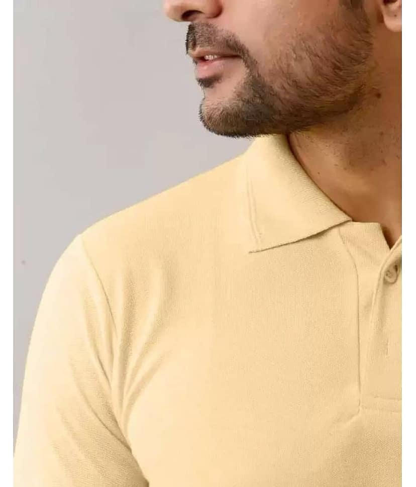 SKYRISE Pack of 1 Cotton Blend Slim Fit Solid Half Sleeves Men's Polo T Shirt ( Beige ) view 2