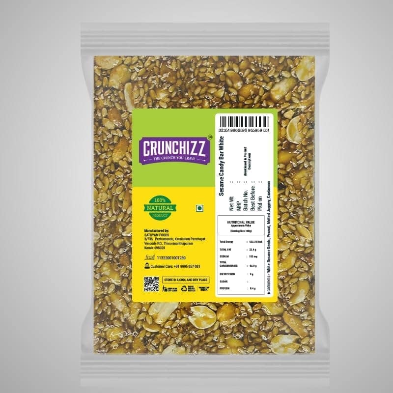 Crunchizz COMBO I 3 Packet WHITE SESAME CHIKKI CANDY BAR I Total - 300 Grams view 2
