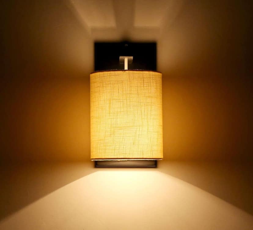 LIGHT ANGLE Wooden Decorative Surface Mounted Classic Wall Fabric Lamp for Home Decor (Beige) view 2