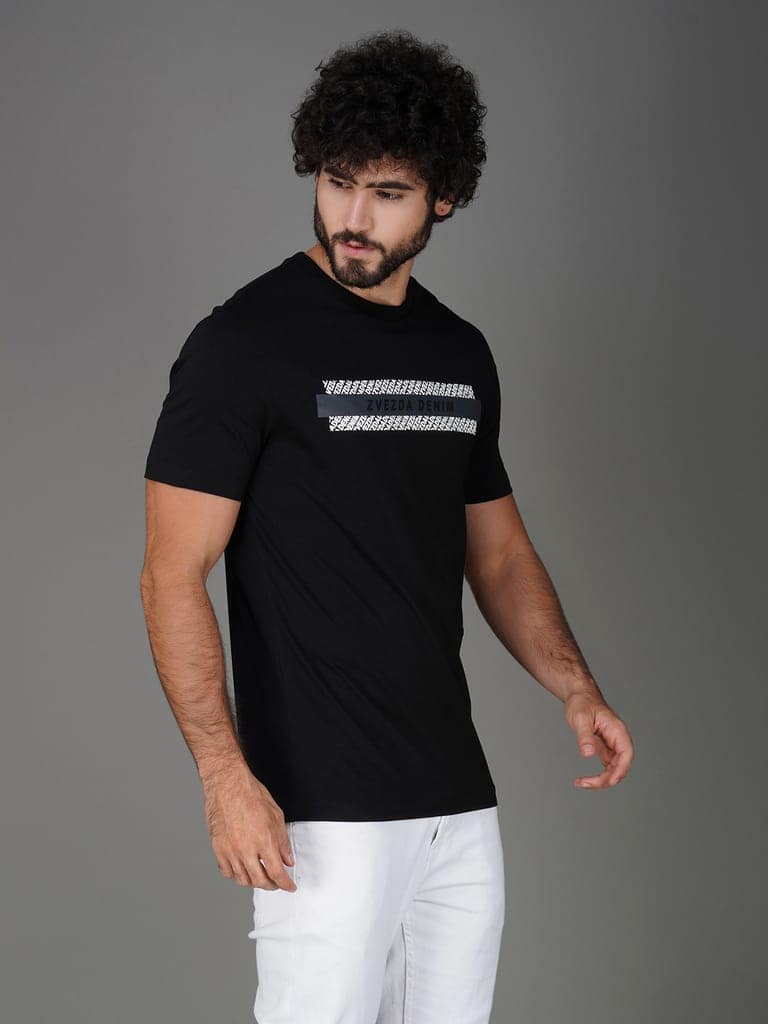 Men's Soft Cotton Jersey Branded Tee Black view 3