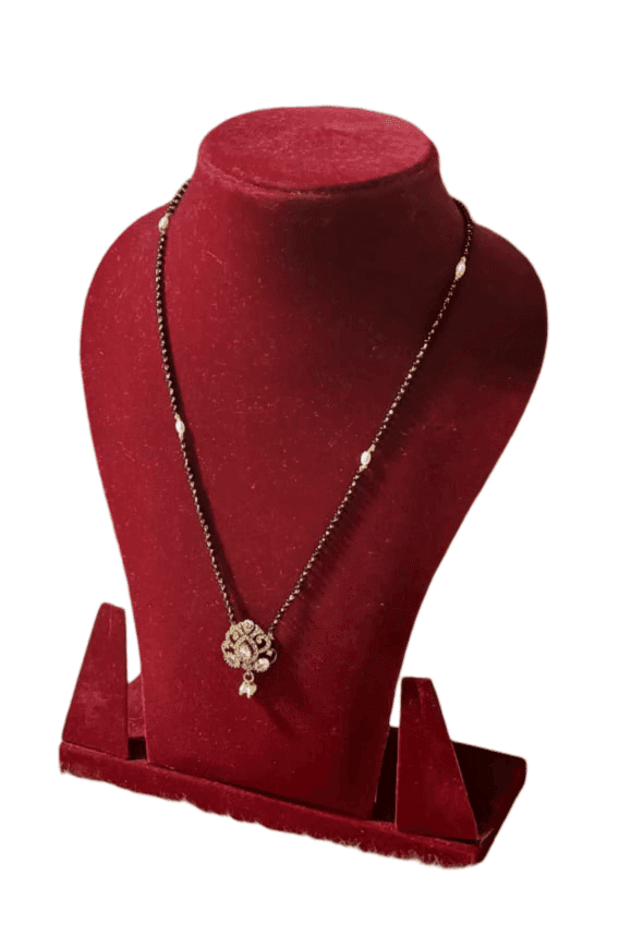 Black Beads Mangalsutra with Golden Pendant view 3